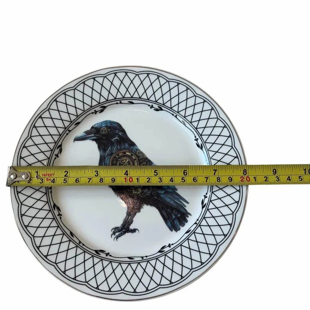 Grace Teaware RAVEN TRELLIS Ceramic Halloween Plates 8in Ceramic Set of 4 NEW